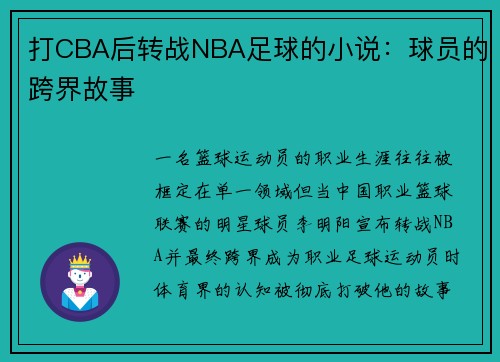 打CBA后转战NBA足球的小说：球员的跨界故事